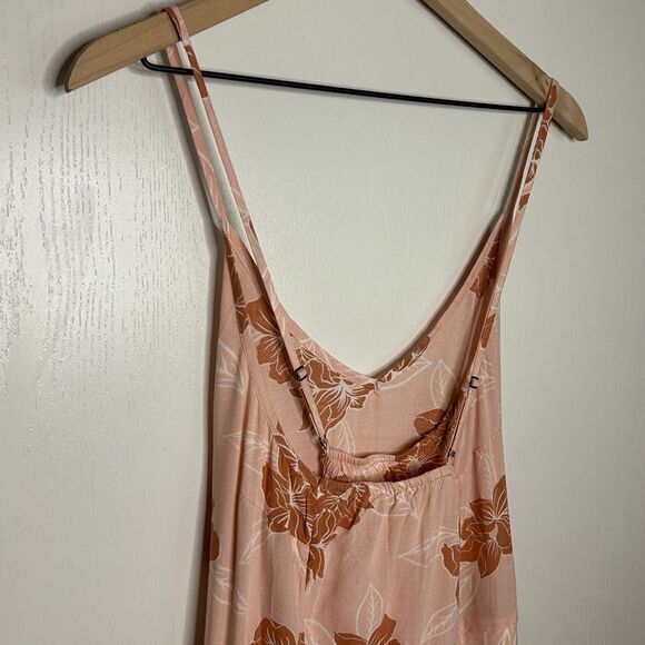 Roxy Floral Peach Spaghetti Strap V-Neck Summer Beach Playsuit XL - Picture 4 of 8